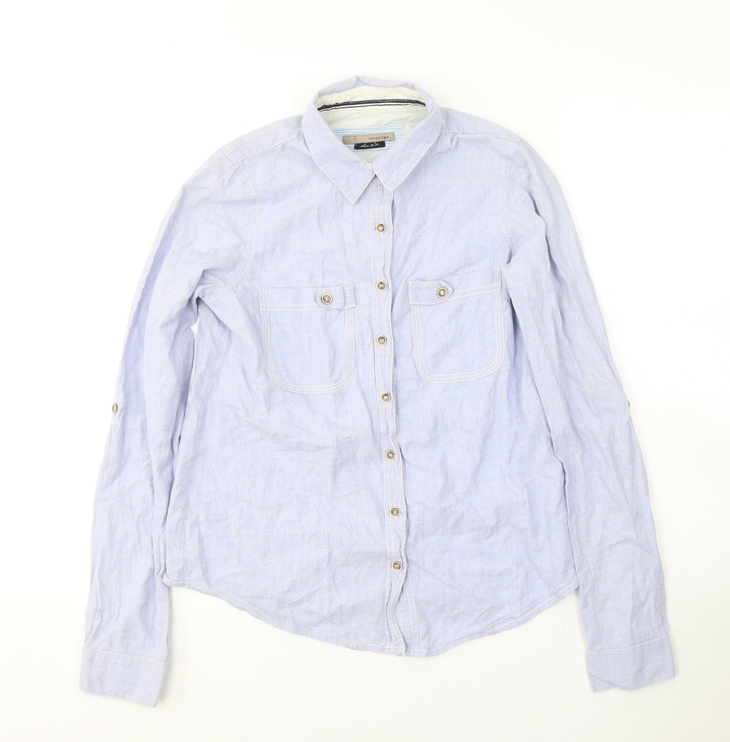 Womens UK Size 8 River Island Blue Basic Button-Up