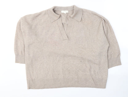 H&M Womens Beige  Polyester Jersey T-Shirt Size S V-Neck