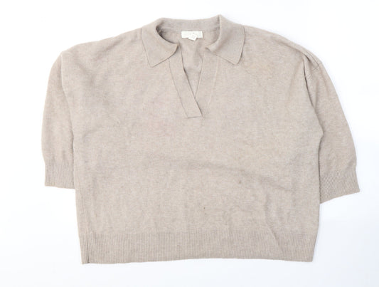 H&M Womens Beige  Polyester Jersey T-Shirt Size S V-Neck