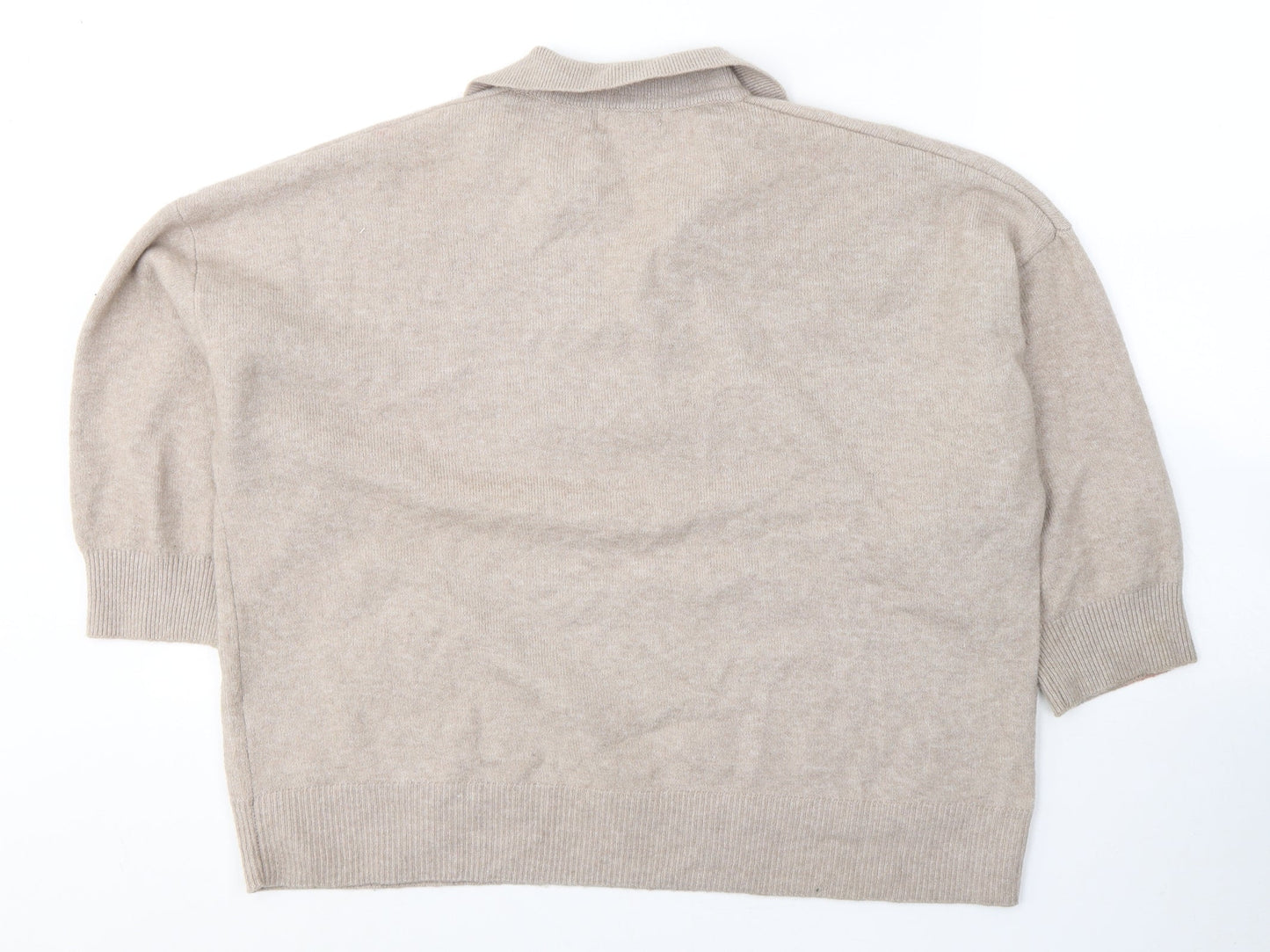 H&M Womens Beige  Polyester Jersey T-Shirt Size S V-Neck