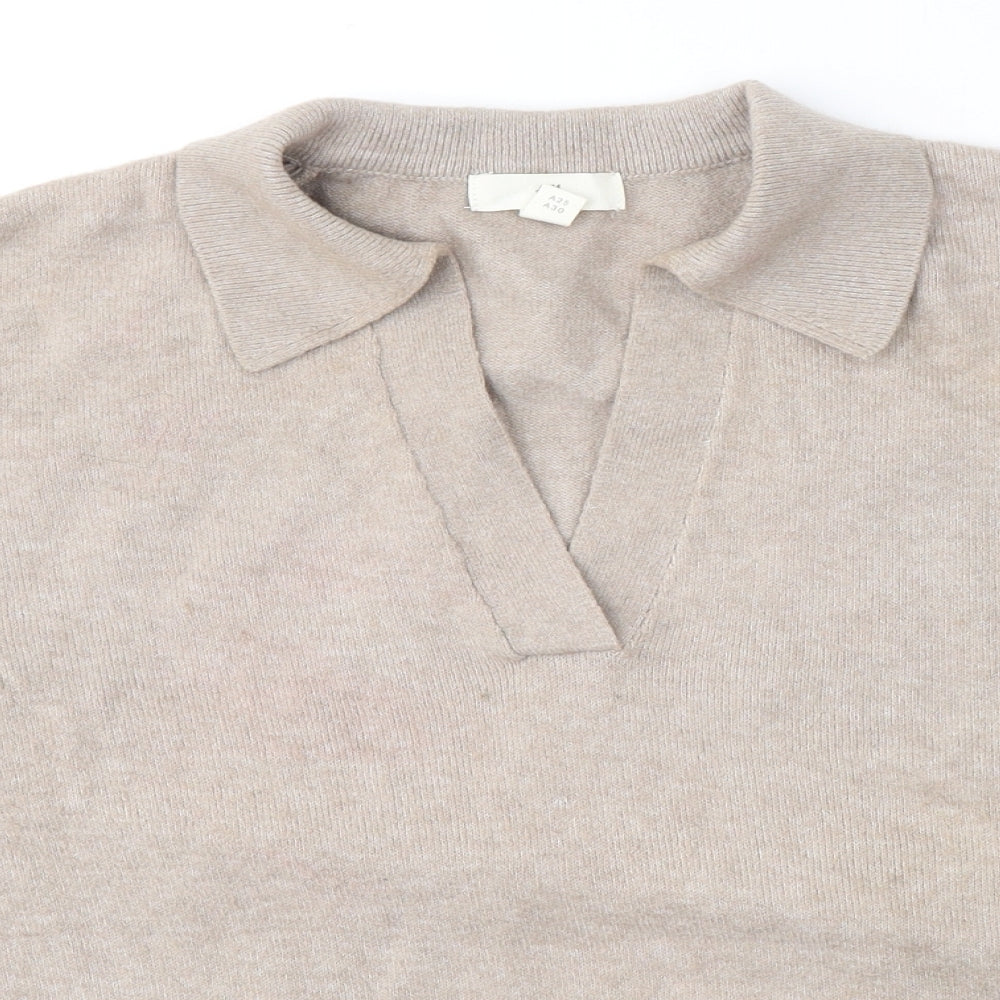 H&M Womens Beige  Polyester Jersey T-Shirt Size S V-Neck