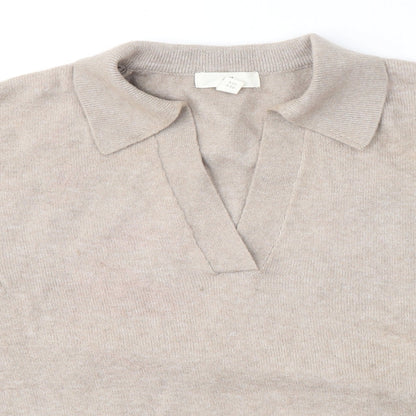 H&M Womens Beige  Polyester Jersey T-Shirt Size S V-Neck