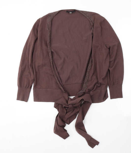 Coast Womens Brown V-Neck  Cotton Cardigan Jumper Size 16