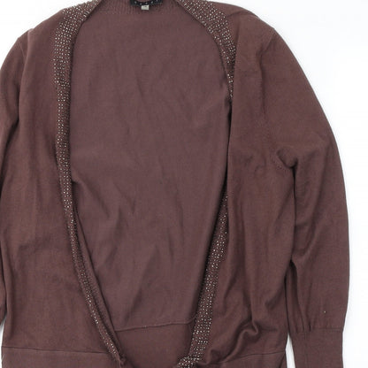 Coast Womens Brown V-Neck  Cotton Cardigan Jumper Size 16