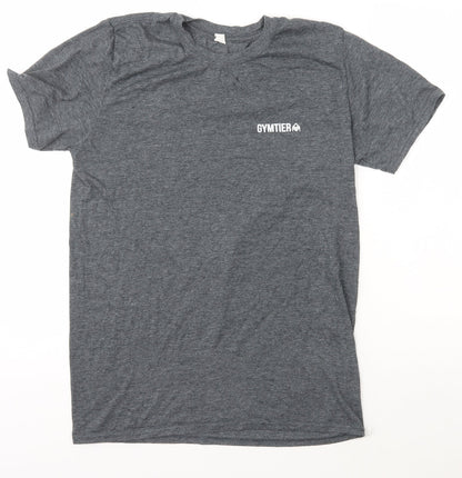 Gymter Mens Grey  Polyester  T-Shirt Size M Crew Neck