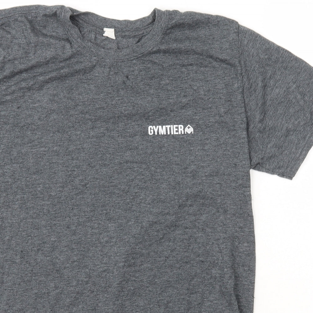 Gymter Mens Grey  Polyester  T-Shirt Size M Crew Neck