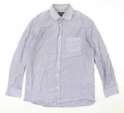 Howick Tailored Mens Multicoloured Striped Cotton  Button-Up Size 15.5 Collared Button