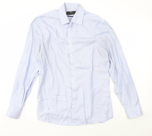 Marks and Spencer Mens Blue Check Cotton  T-Shirt Size 15.5 Collared
