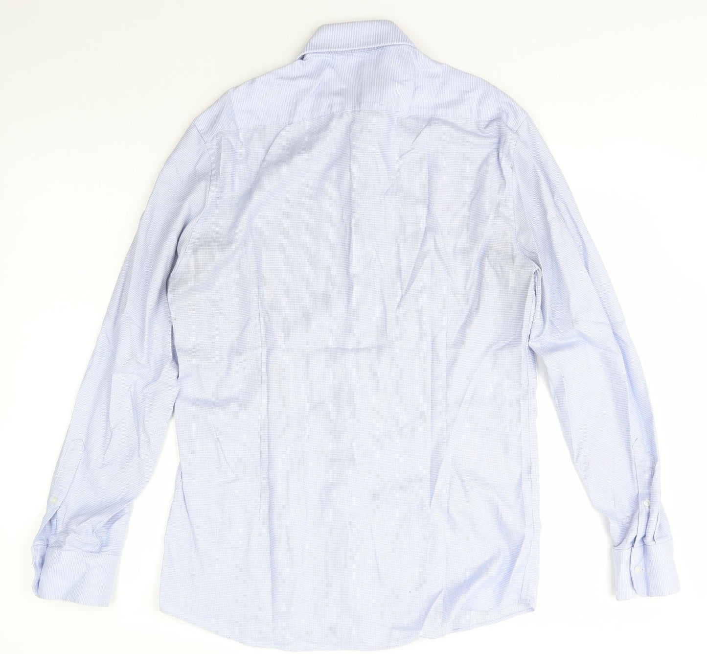 Marks and Spencer Mens Blue Check Cotton  T-Shirt Size 15.5 Collared