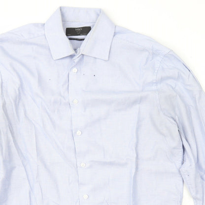 Marks and Spencer Mens Blue Check Cotton  T-Shirt Size 15.5 Collared