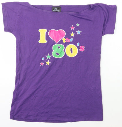 Amare Feechi Womens Purple  Cotton Basic T-Shirt Size XL Boat Neck
