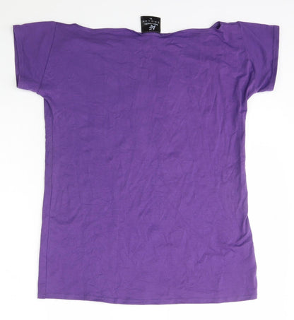 Amare Feechi Womens Purple  Cotton Basic T-Shirt Size XL Boat Neck
