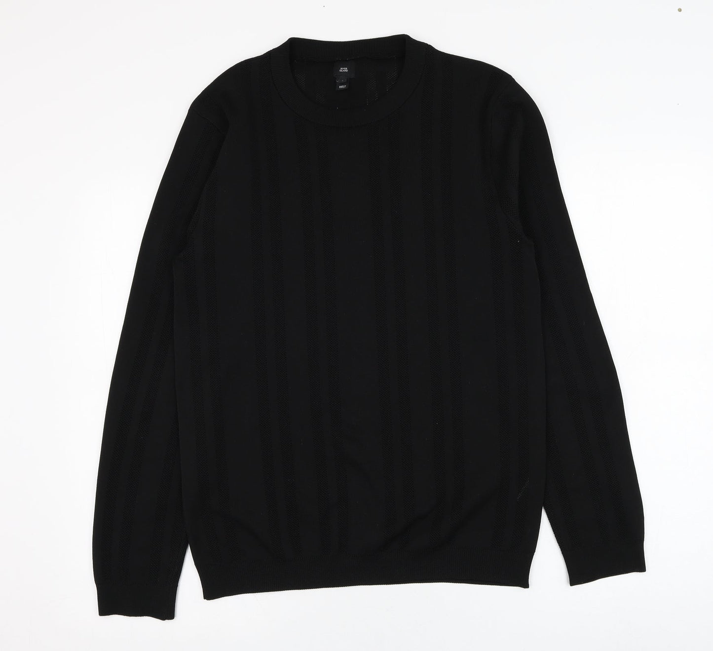 River Island Mens Black Round Neck  Polyester Pullover Jumper Size L