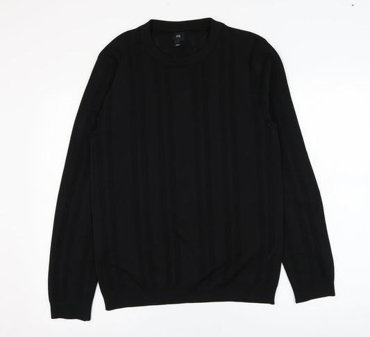 River Island Mens Black Round Neck  Polyester Pullover Jumper Size L