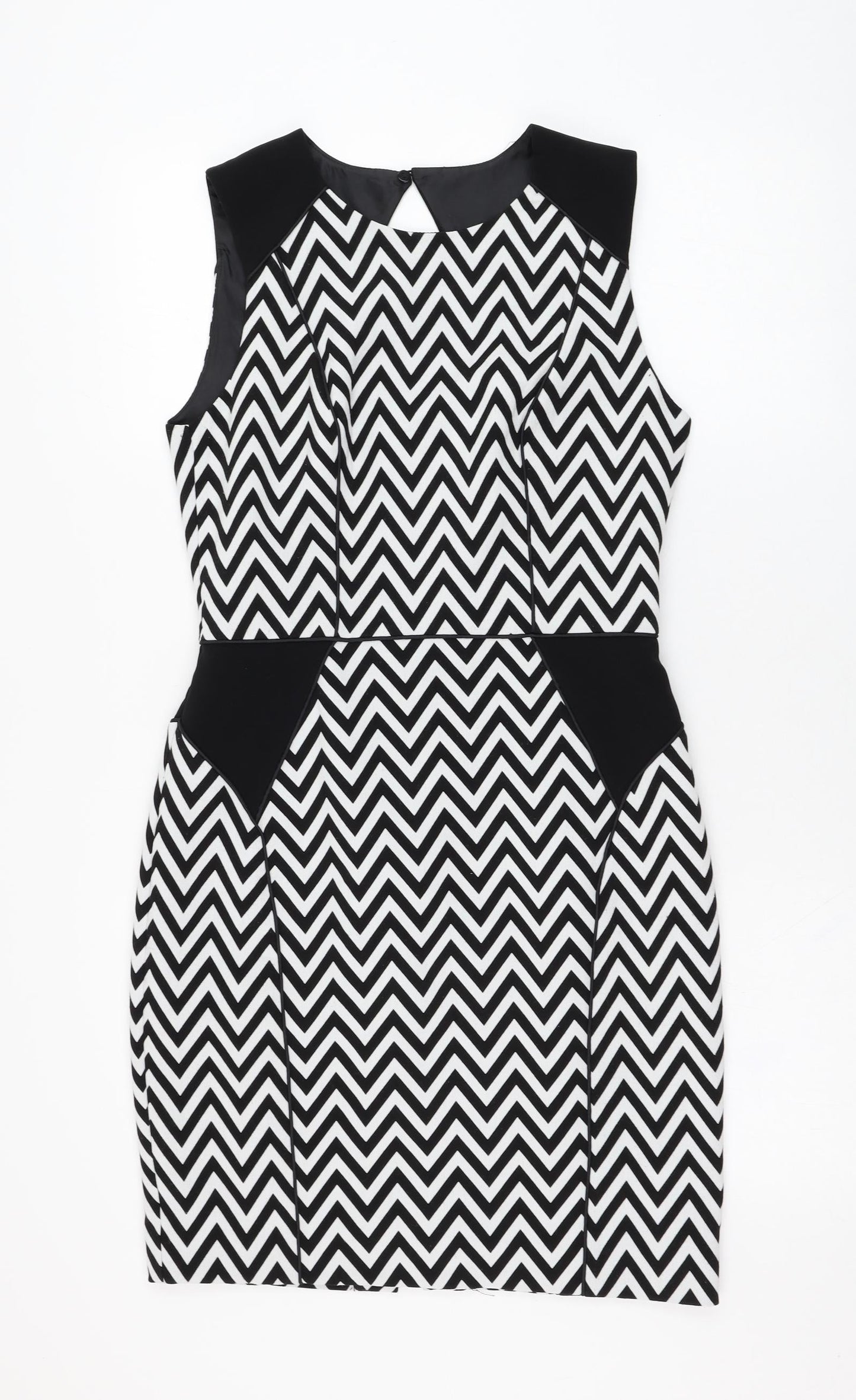 H&M Womens White Striped Polyester Pencil Dress  Size 10  Round Neck Button