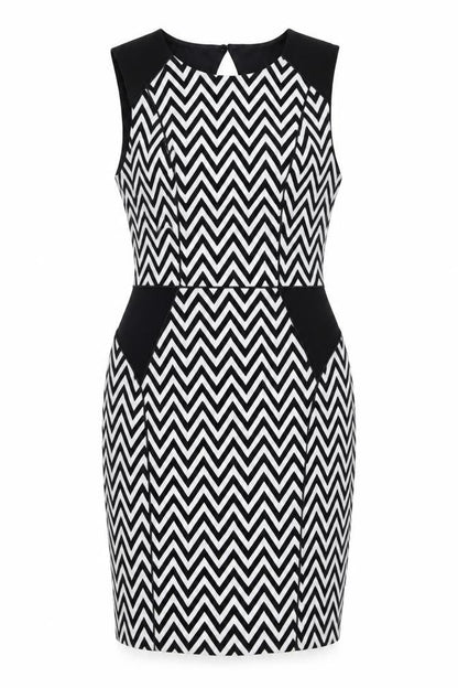 H&M Womens White Striped Polyester Pencil Dress  Size 10  Round Neck Button