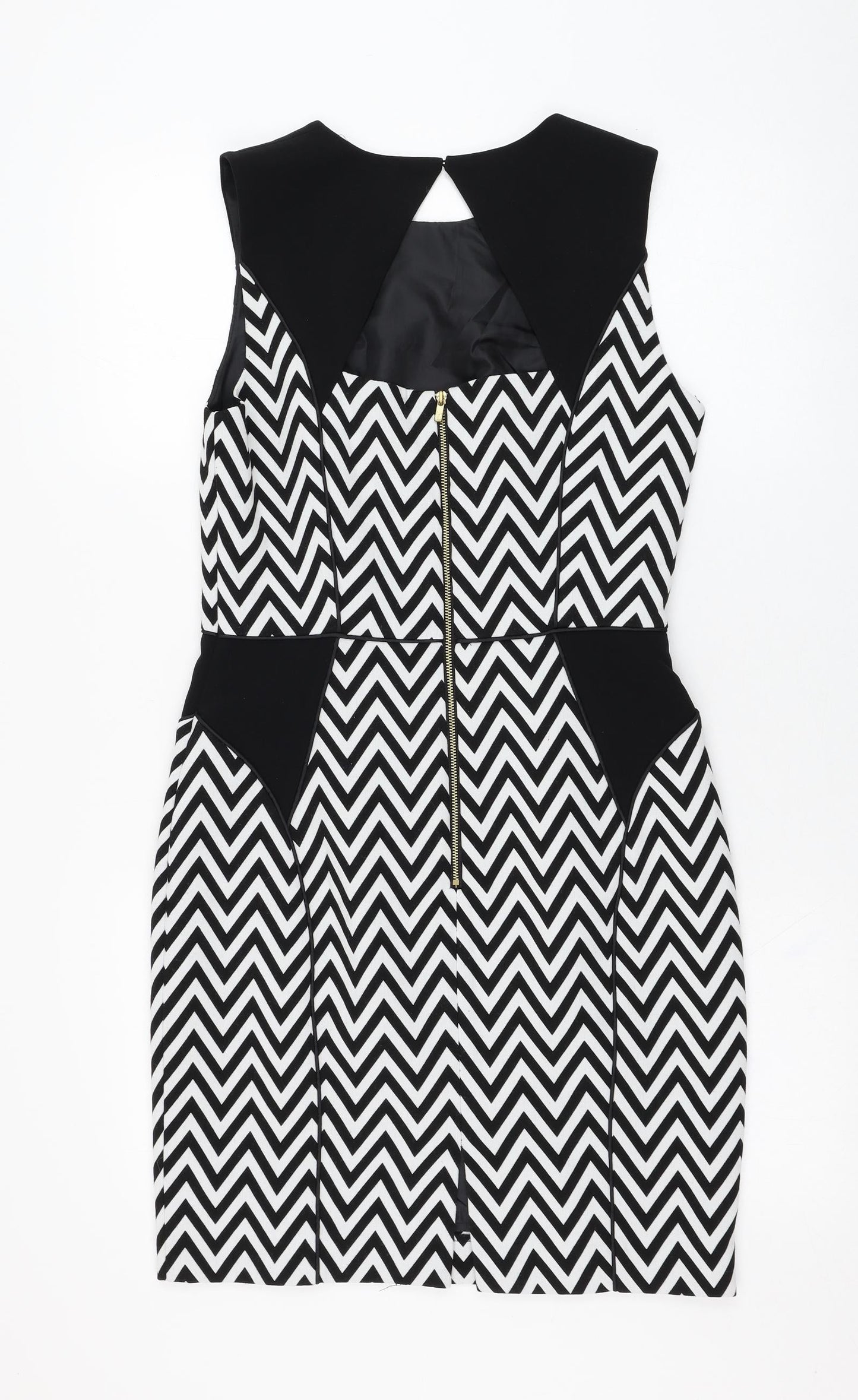 H&M Womens White Striped Polyester Pencil Dress  Size 10  Round Neck Button