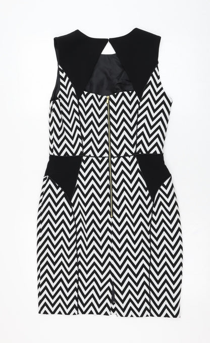 H&M Womens White Striped Polyester Pencil Dress  Size 10  Round Neck Button