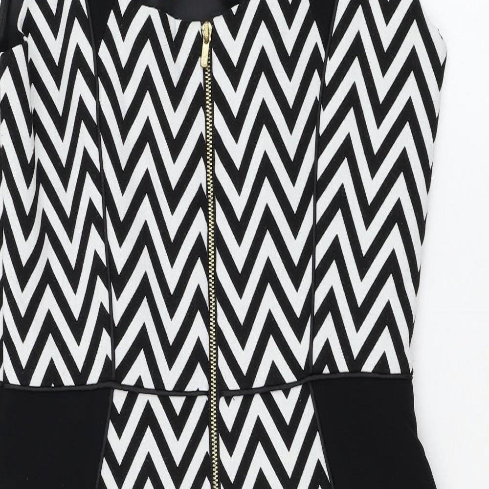 H&M Womens White Striped Polyester Pencil Dress  Size 10  Round Neck Button