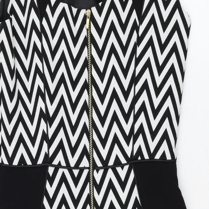 H&M Womens White Striped Polyester Pencil Dress  Size 10  Round Neck Button