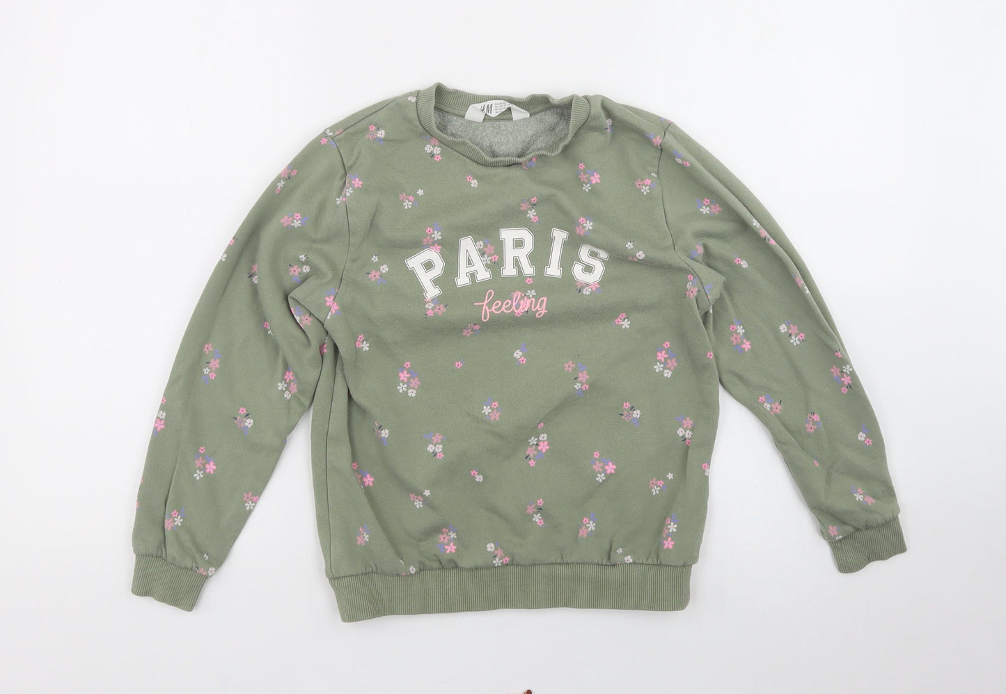 H&M Girls Green Floral Cotton Pullover Sweatshirt    - Paris