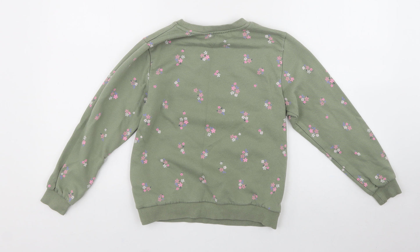 H&M Girls Green Floral Cotton Pullover Sweatshirt    - Paris