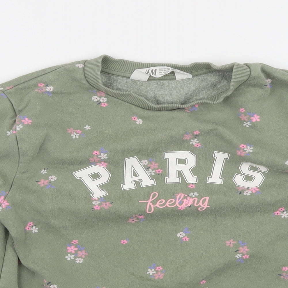 H&M Girls Green Floral Cotton Pullover Sweatshirt    - Paris