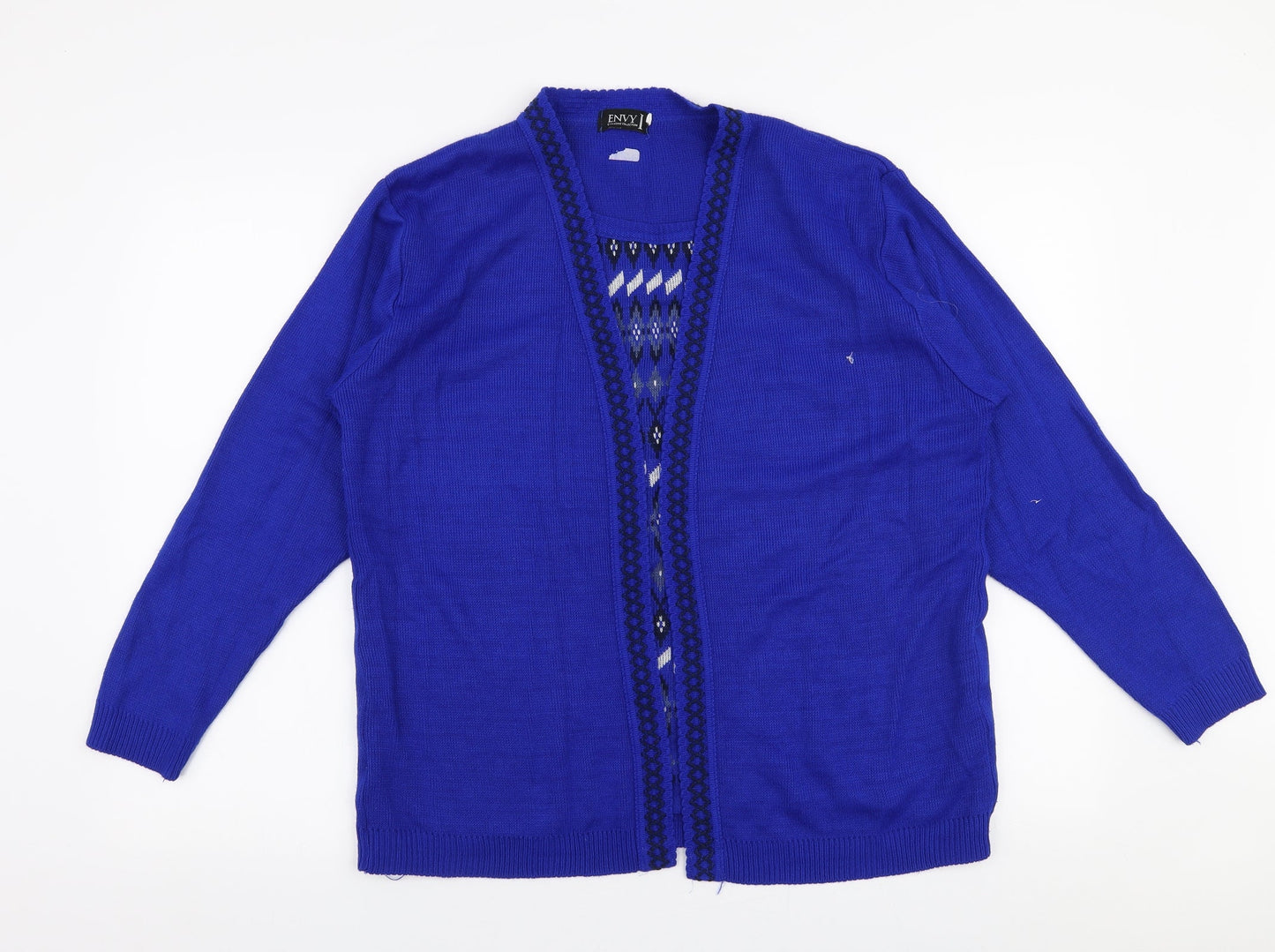 Envy Womens Blue Round Neck Geometric Polyester Cardigan Jumper Size XL