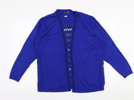 Envy Womens Blue Round Neck Geometric Polyester Cardigan Jumper Size XL