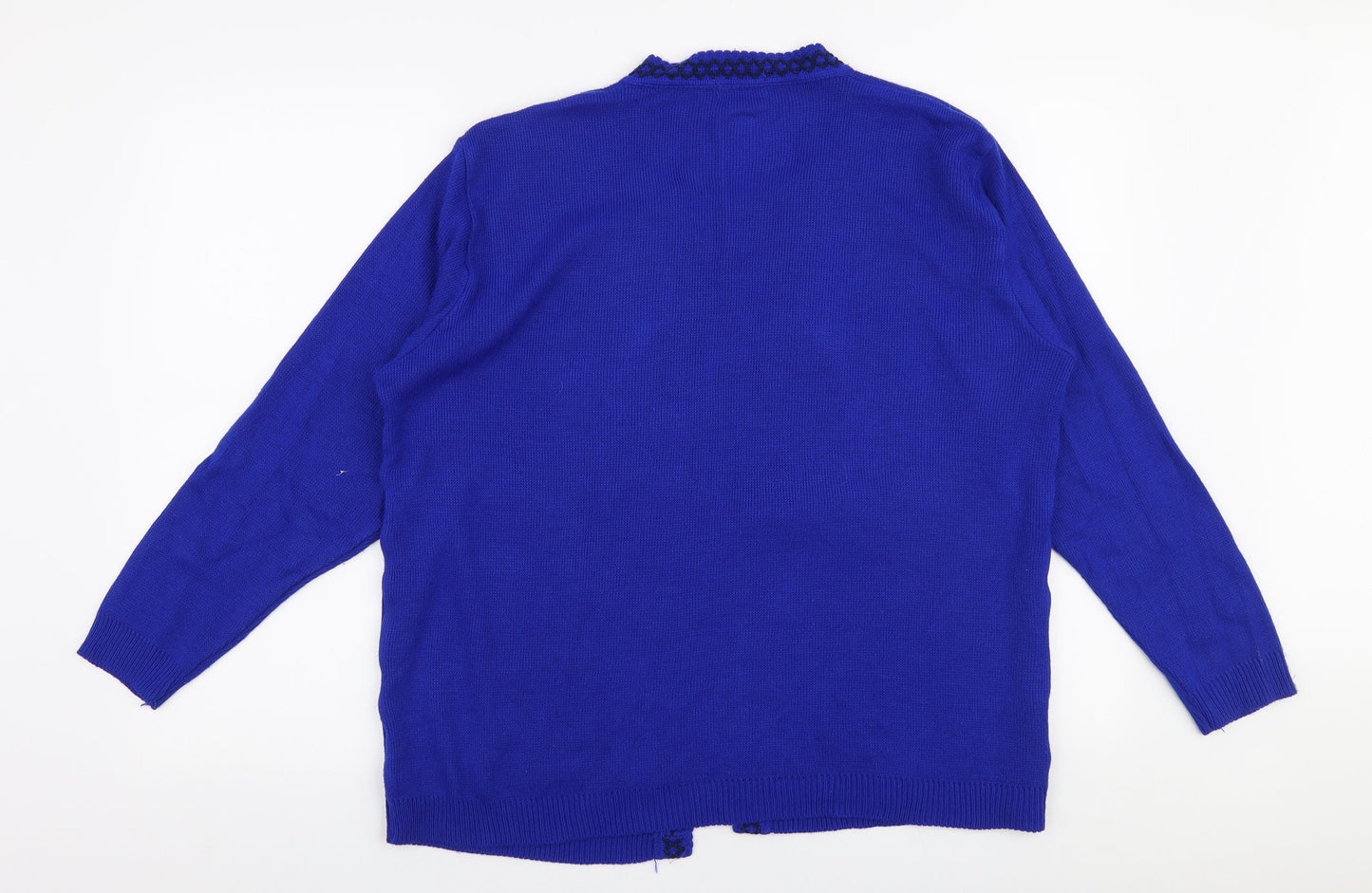 Envy Womens Blue Round Neck Geometric Polyester Cardigan Jumper Size XL