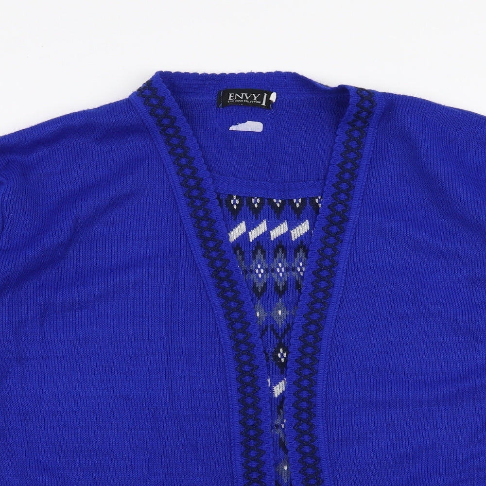 Envy Womens Blue Round Neck Geometric Polyester Cardigan Jumper Size XL