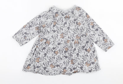 George Girls Grey  Cotton Skater Dress  Size 18-24 Months  Round Neck Snap - Disney Minnie mouse