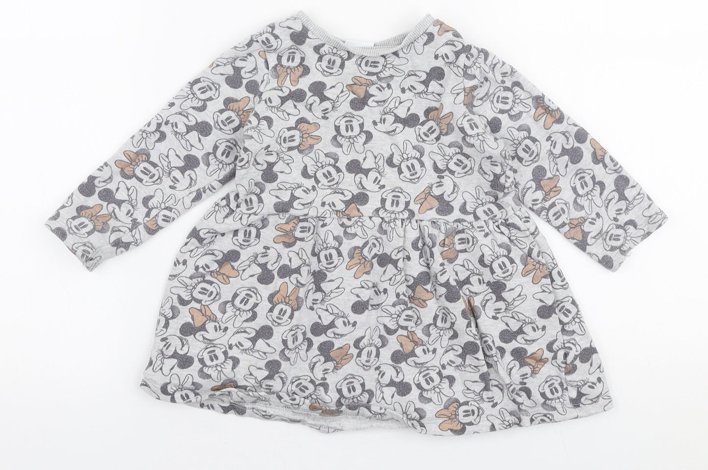 George Girls Grey  Cotton Skater Dress  Size 18-24 Months  Round Neck Snap - Disney Minnie mouse