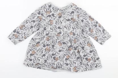 George Girls Grey  Cotton Skater Dress  Size 18-24 Months  Round Neck Snap - Disney Minnie mouse