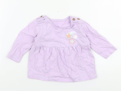 Marks and Spencer Girls Purple  100% Cotton Jersey T-Shirt Size 0-3 Months Round Neck Button - Stars