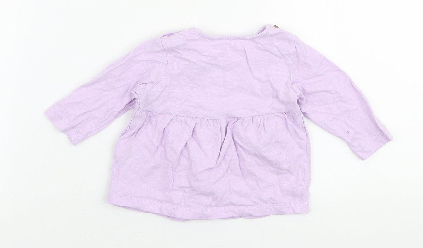 Marks and Spencer Girls Purple  100% Cotton Jersey T-Shirt Size 0-3 Months Round Neck Button - Stars