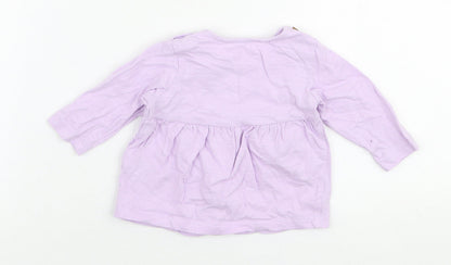 Marks and Spencer Girls Purple  100% Cotton Jersey T-Shirt Size 0-3 Months Round Neck Button - Stars