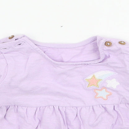 Marks and Spencer Girls Purple  100% Cotton Jersey T-Shirt Size 0-3 Months Round Neck Button - Stars