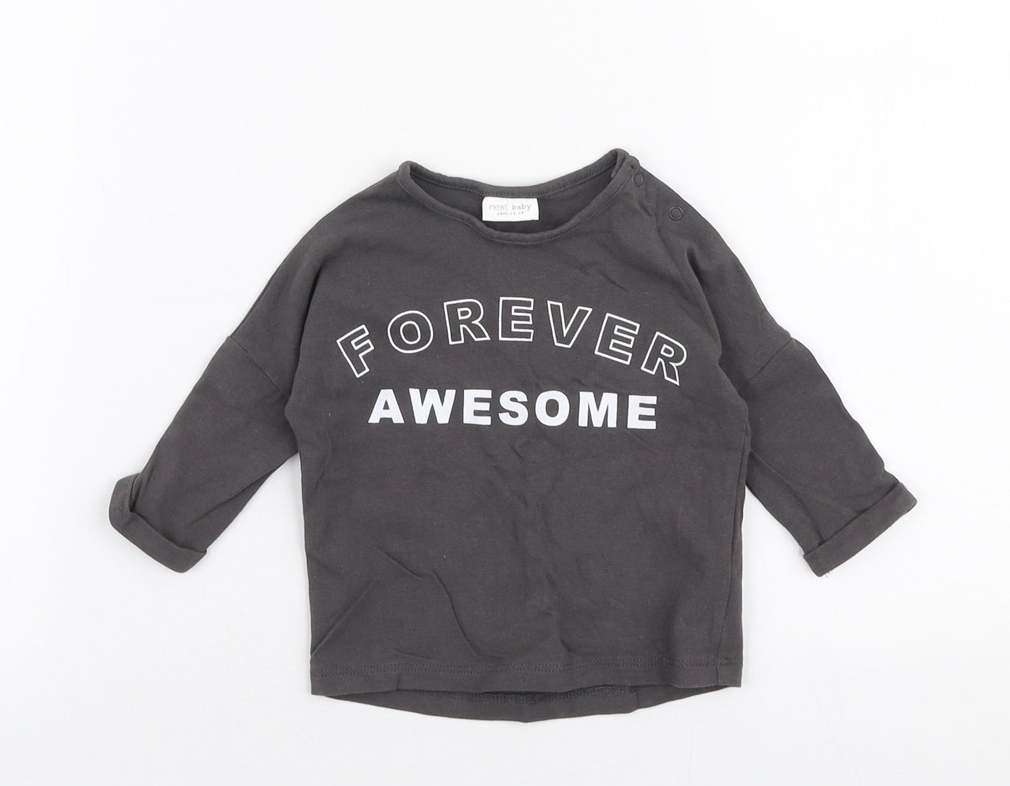 NEXT Girls Grey  Cotton Jersey T-Shirt Size 0-3 Months Round Neck Snap - Forever awesome