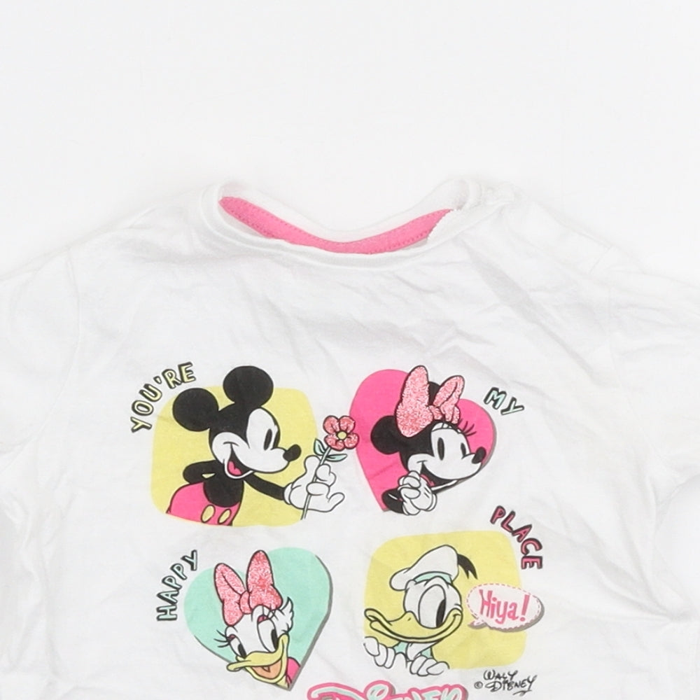 F&F Girls White  Cotton Jersey T-Shirt Size 6-9 Months Round Neck Snap - Disney