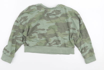 Marks and Spencer Girls Green Camouflage Cotton Pullover Sweatshirt Size 6-7 Years  Pullover