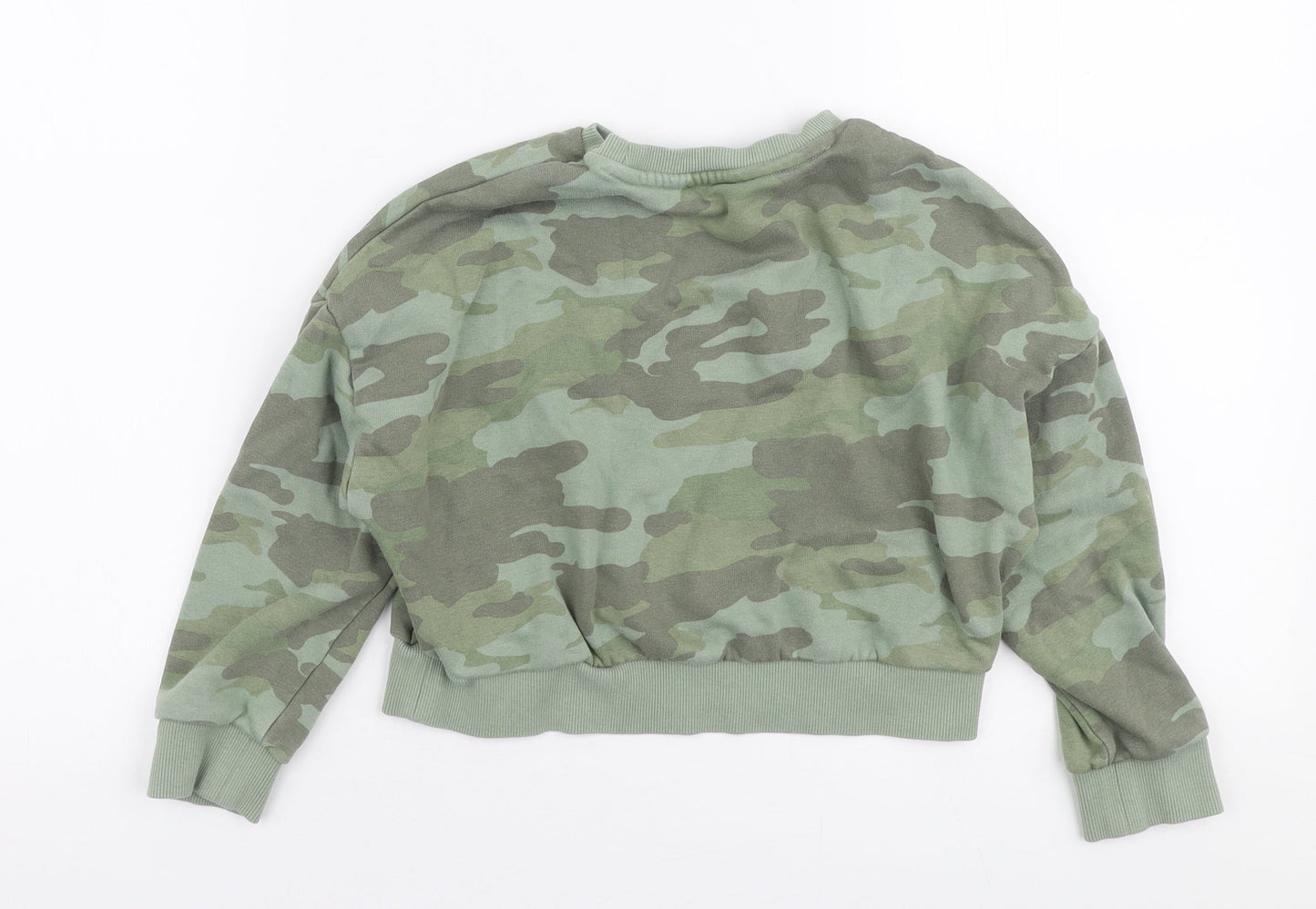Marks and Spencer Girls Green Camouflage Cotton Pullover Sweatshirt Size 6-7 Years  Pullover