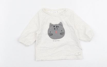 NEXT Girls White Polka Dot Cotton Jersey T-Shirt Size Newborn Round Neck Snap - Cat