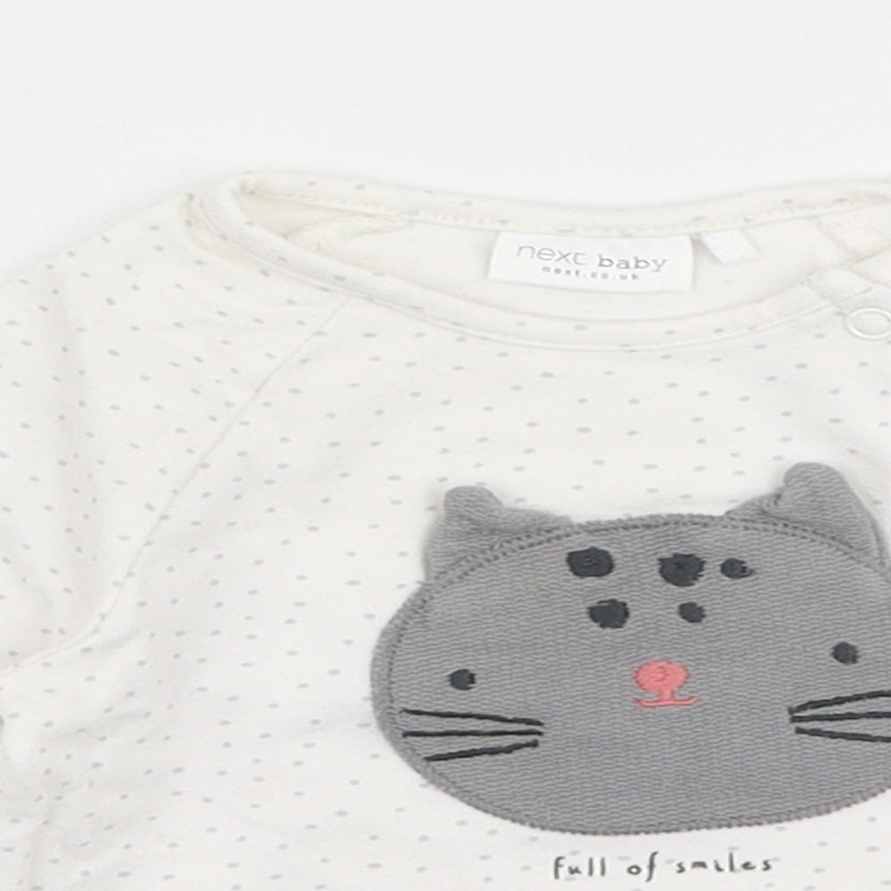 NEXT Girls White Polka Dot Cotton Jersey T-Shirt Size Newborn Round Neck Snap - Cat