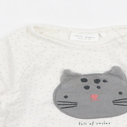 NEXT Girls White Polka Dot Cotton Jersey T-Shirt Size Newborn Round Neck Snap - Cat