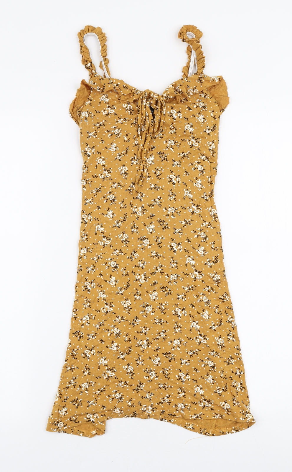 PRETTYLITTLETHING Womens Yellow Floral Viscose A-Line  Size 6  Sweetheart Pullover