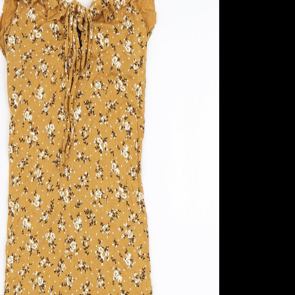 PRETTYLITTLETHING Womens Yellow Floral Viscose A-Line  Size 6  Sweetheart Pullover