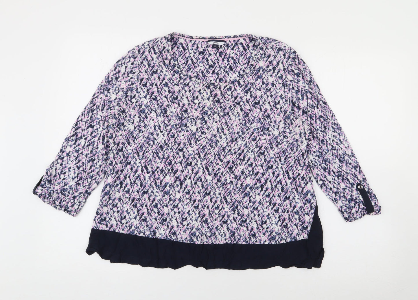 DASH Womens Purple Scoop Neck Geometric Cotton Pullover Jumper Size 16