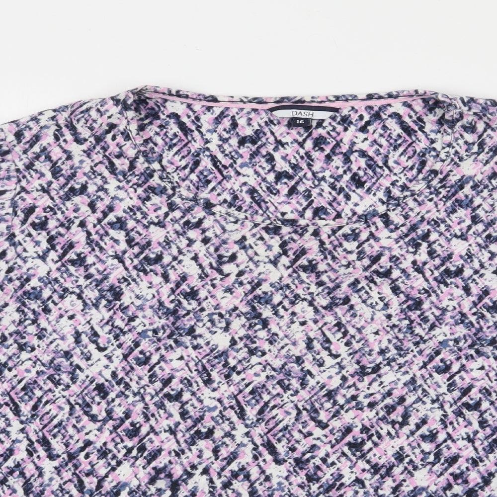 DASH Womens Purple Scoop Neck Geometric Cotton Pullover Jumper Size 16