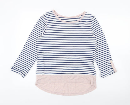 George Womens Blue Boat Neck Striped Cotton Pullover Jumper Size 8